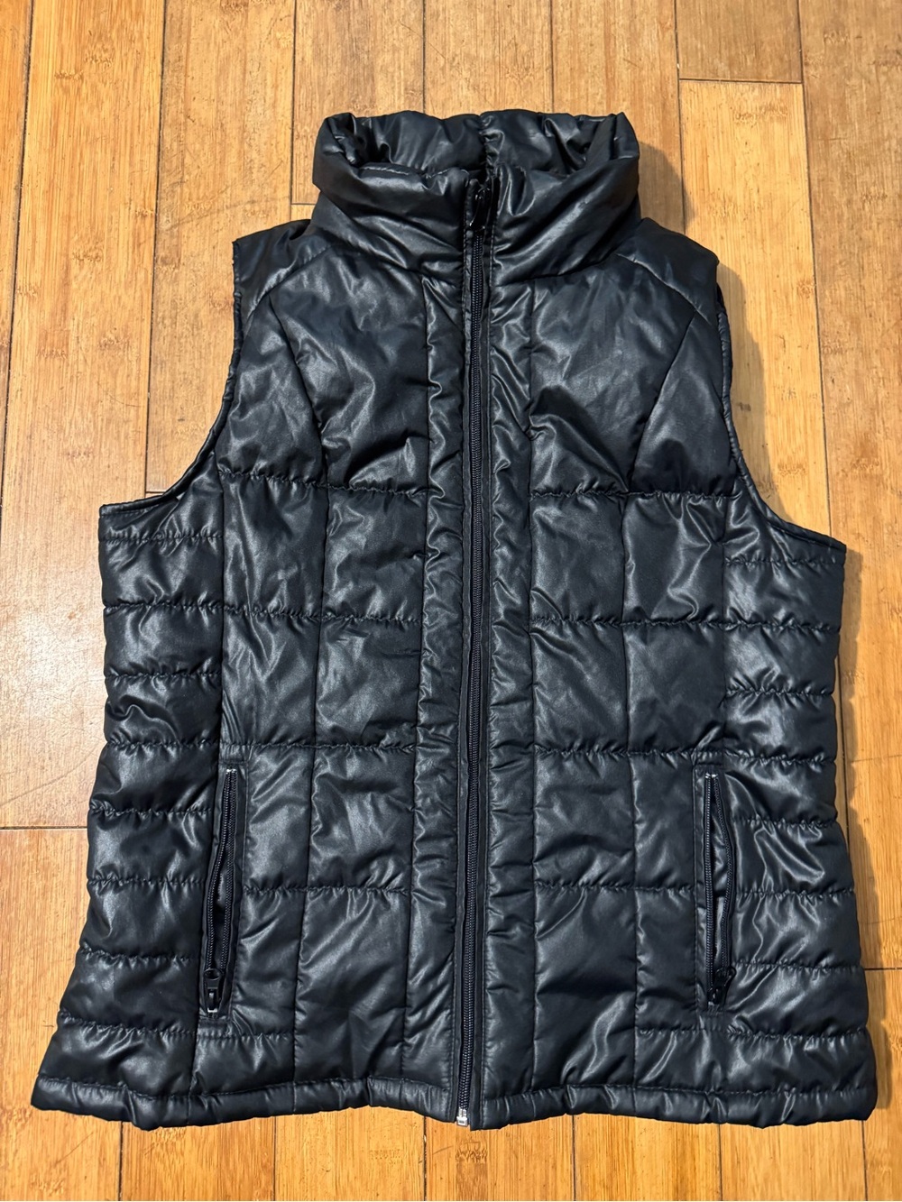 New York & Company Black Quilted Puffer Vest with High Collar
